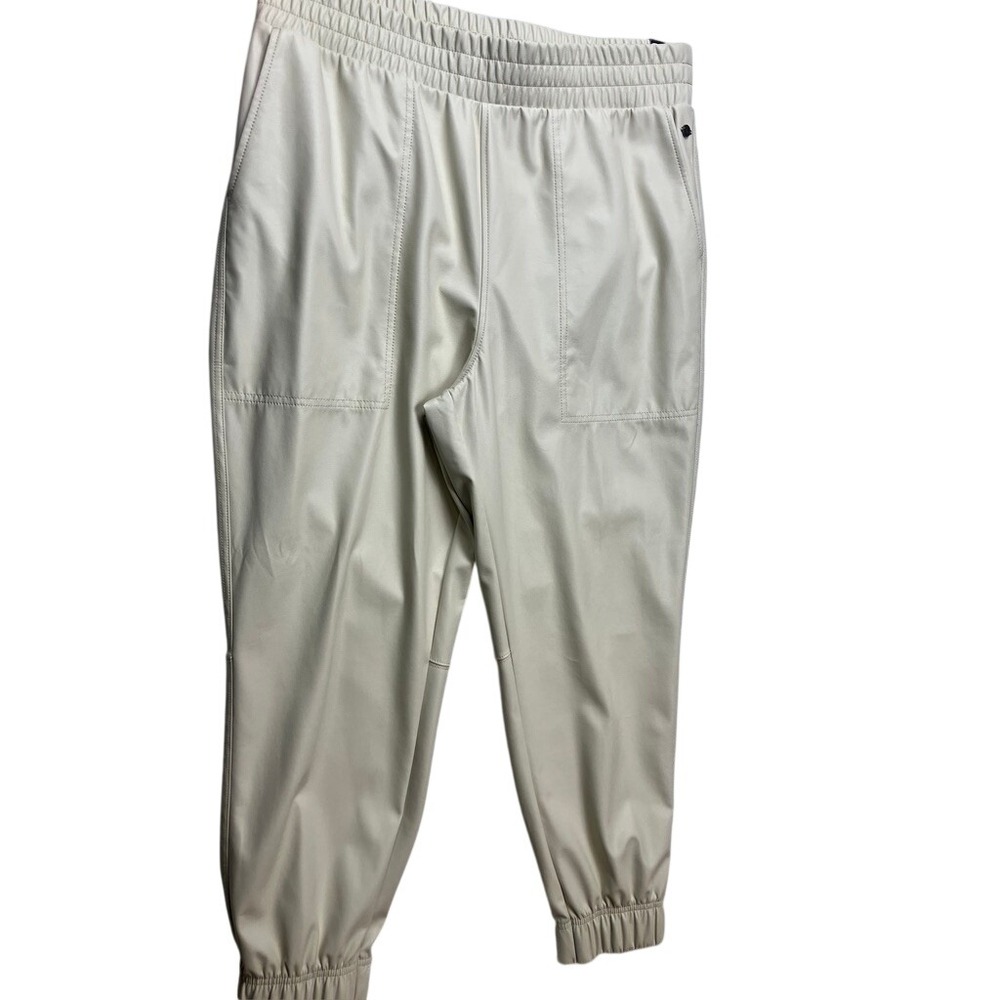 CALLA Women's Size L Faux Leather High Rise Jogger Pants Cream New
